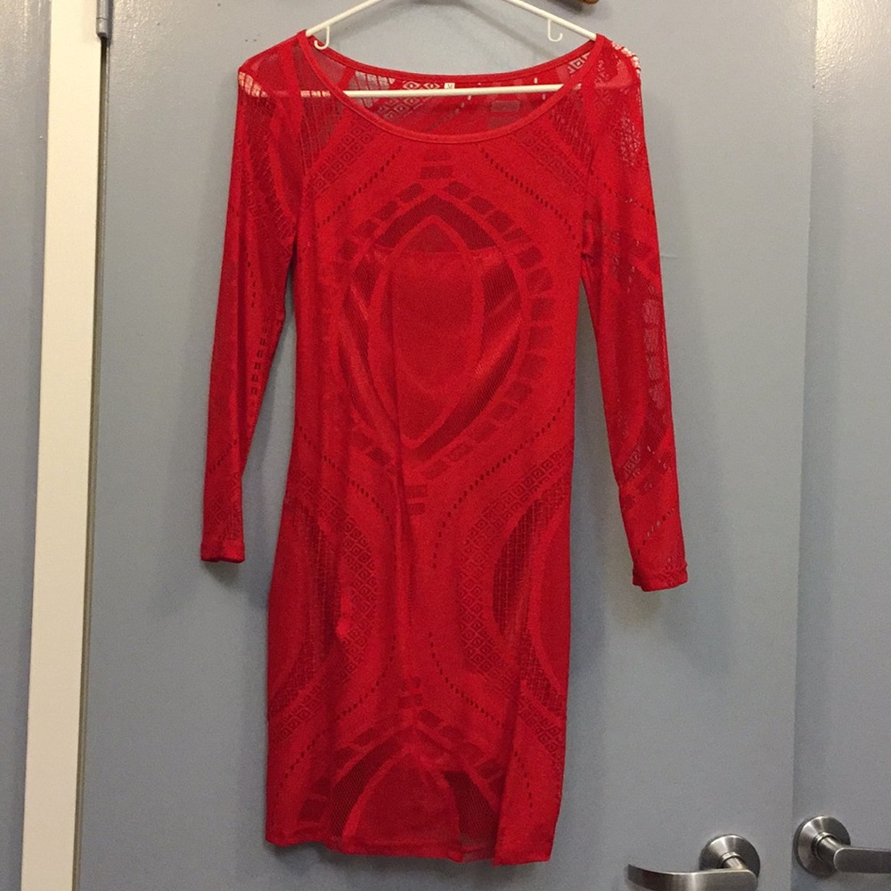 Long sleeve lace party dress.